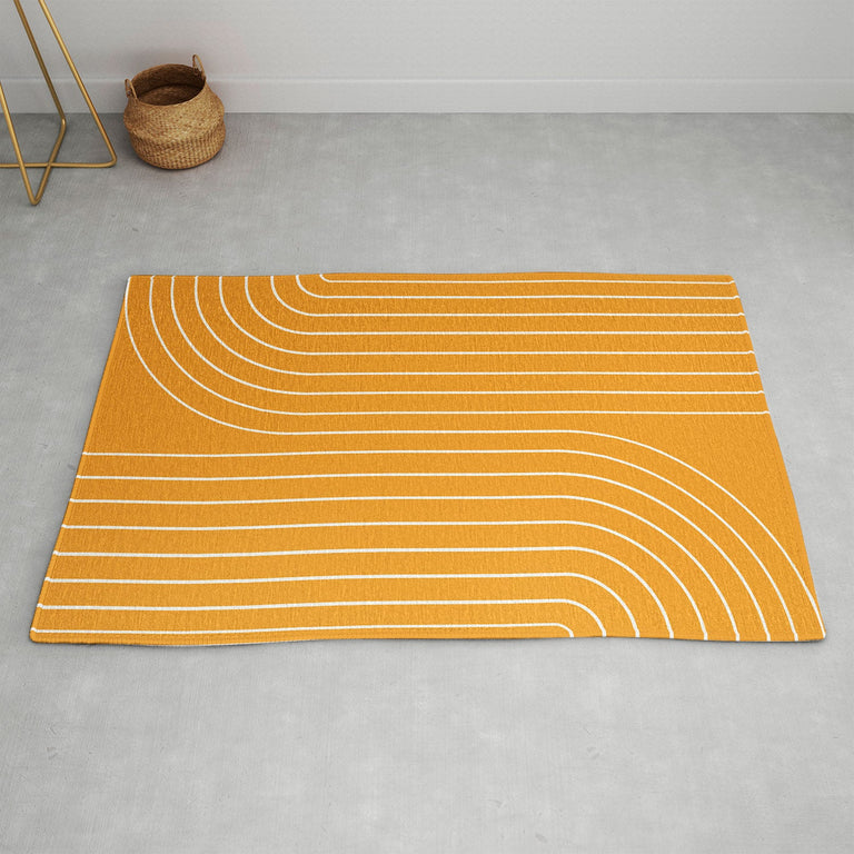 Minimal Line Curvature Gold Area Rug