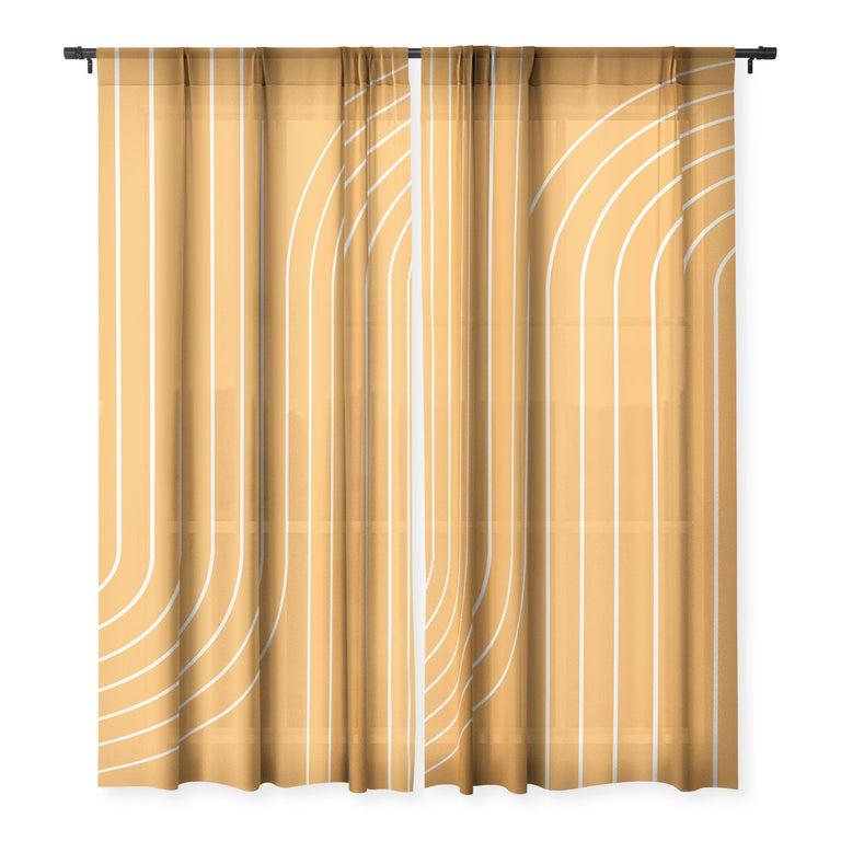 MINIMAL LINE CURVATURE GOLD SHEER NON REPEAT WINDOW CURTAIN