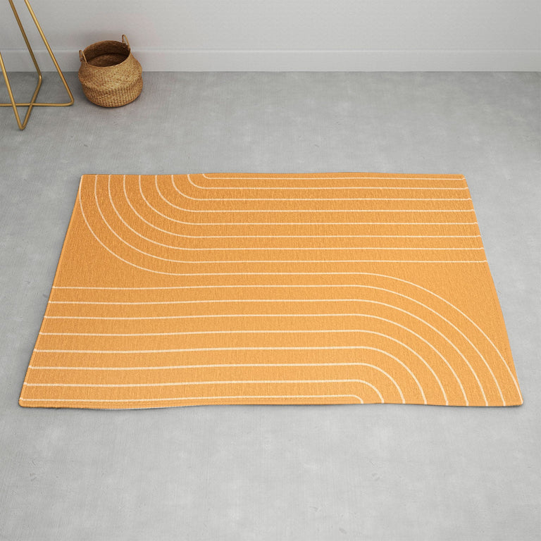 Minimal Line Curvature Orange Area Rug