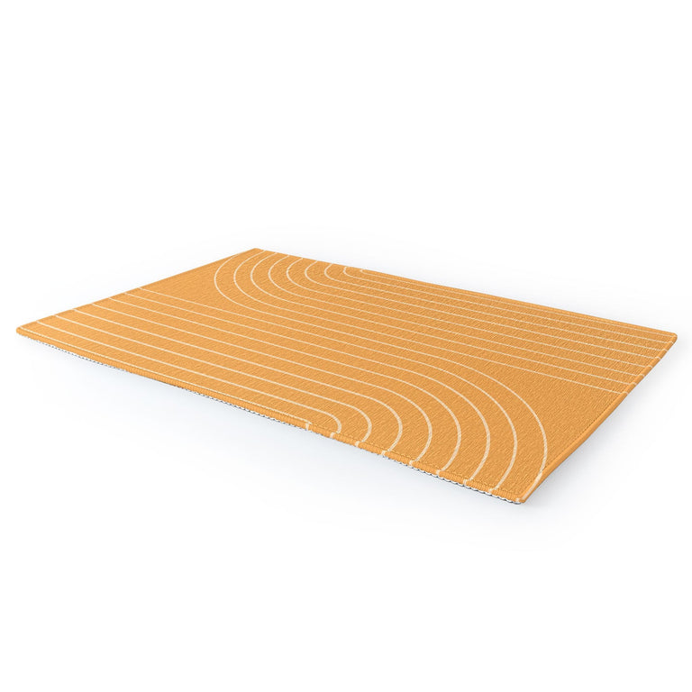 Minimal Line Curvature Orange Area Rug