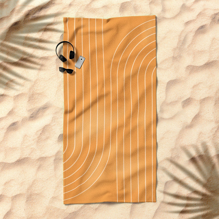 Minimal Line Curvature Orange Beach Towel