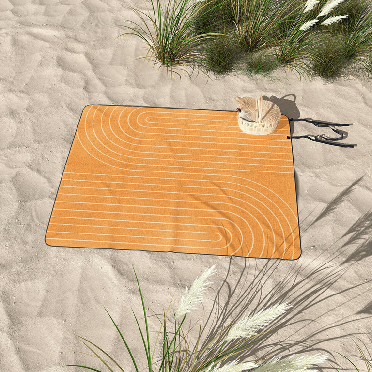 Minimal Line Curvature Orange Picnic Blanket