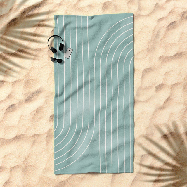 Minimal Line Curvature Sage Beach Towel