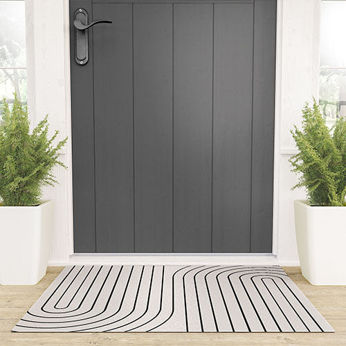 Minimal Line Curvature White Welcome Mat