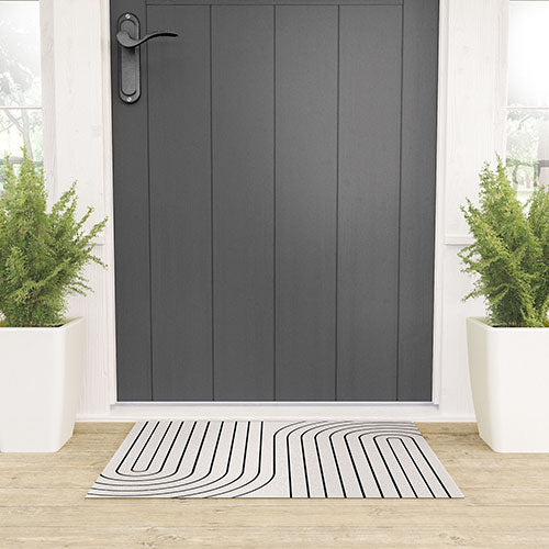 Minimal Line Curvature White Welcome Mat