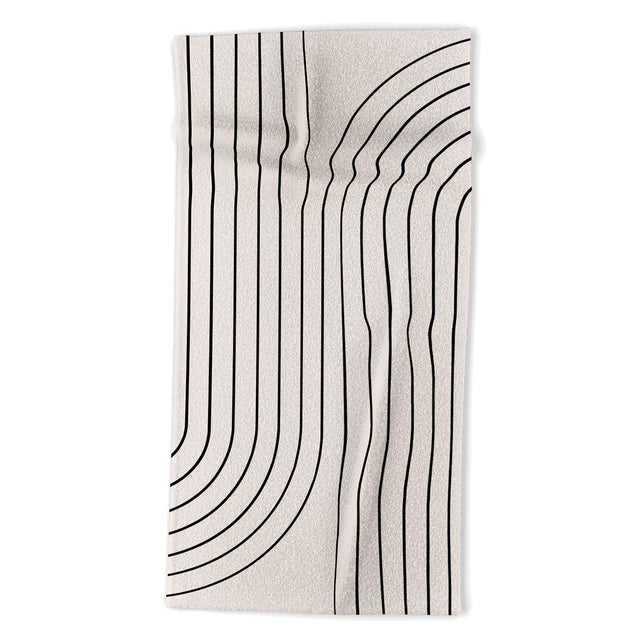 Minimal Line Curvature White Beach Towel