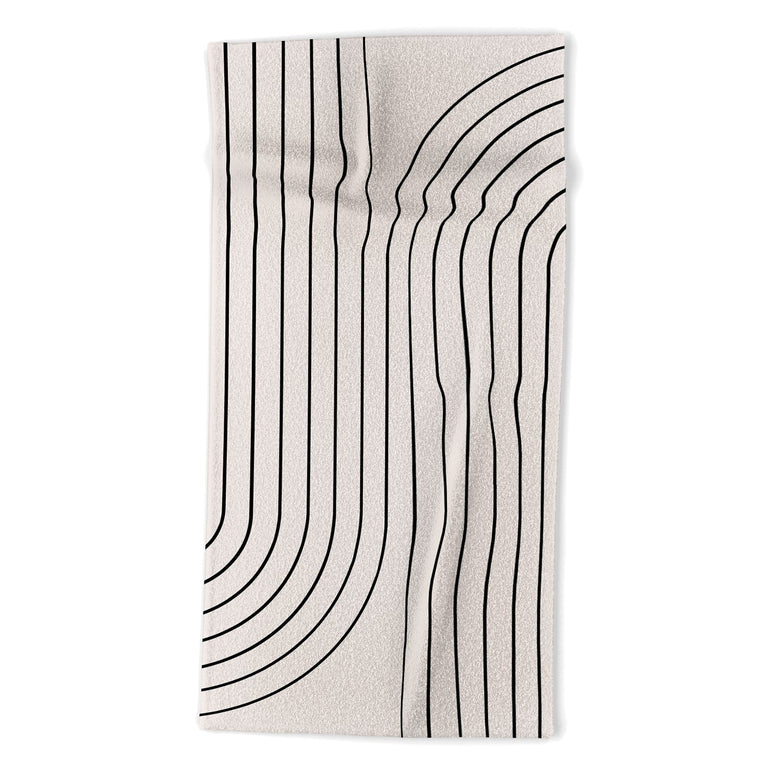 Minimal Line Curvature White Beach Towel