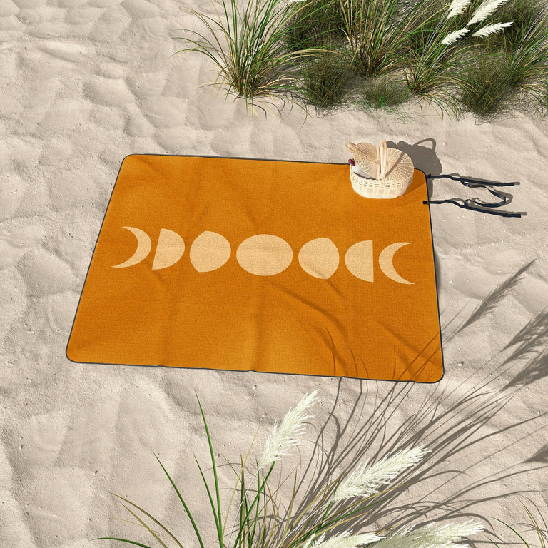 Minimal Moon Phases Orange Picnic Blanket