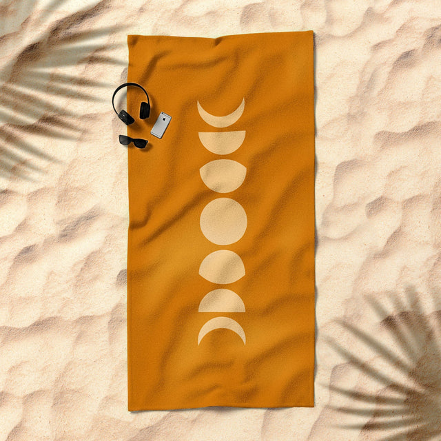 Minimal Moon Phases Orange Beach Towel