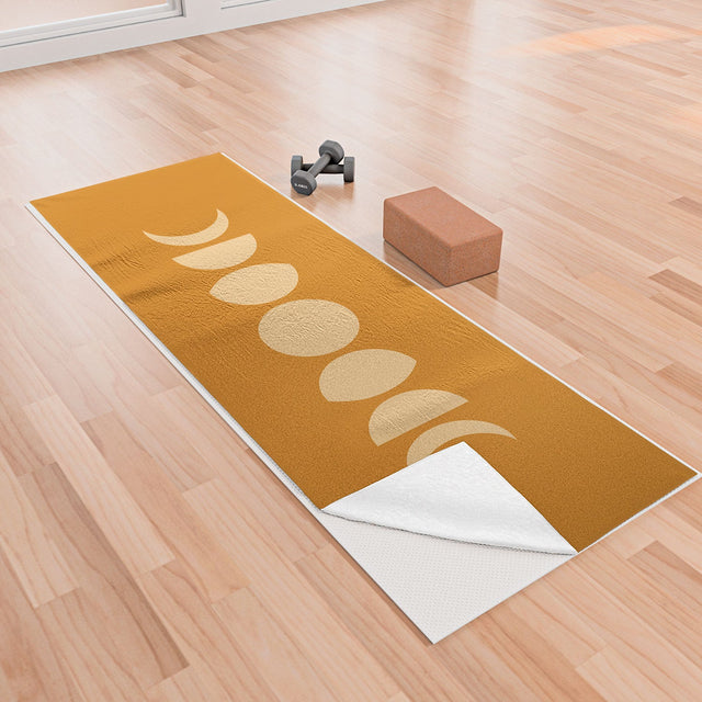 Minimal Moon Phases Orange Yoga Towel