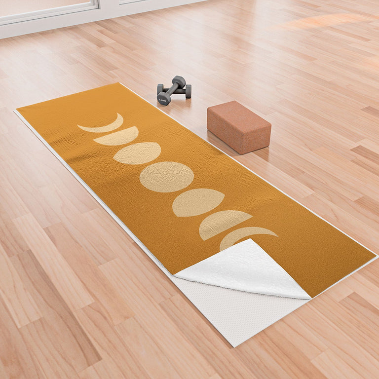 Minimal Moon Phases Orange Yoga Towel