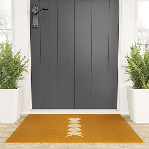 Minimal Moon Phases Orange Welcome Mat