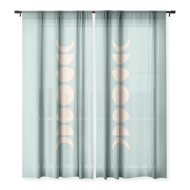 MINIMAL MOON PHASES SAGE SHEER NON REPEAT WINDOW CURTAIN