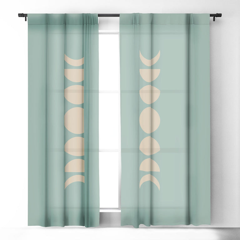MINIMAL MOON PHASES SAGE BLACKOUT NON REPEAT WINDOW CURTAIN