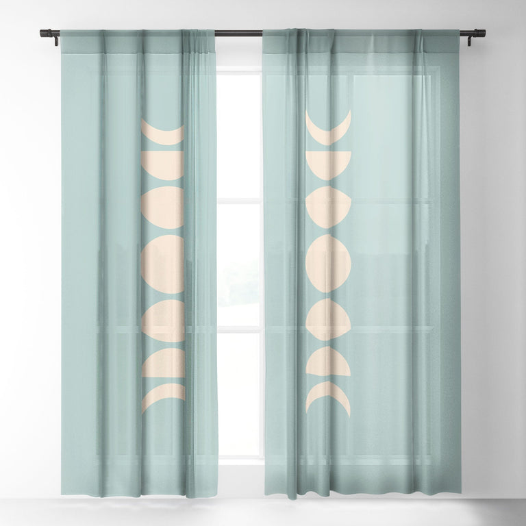 MINIMAL MOON PHASES SAGE SHEER NON REPEAT WINDOW CURTAIN
