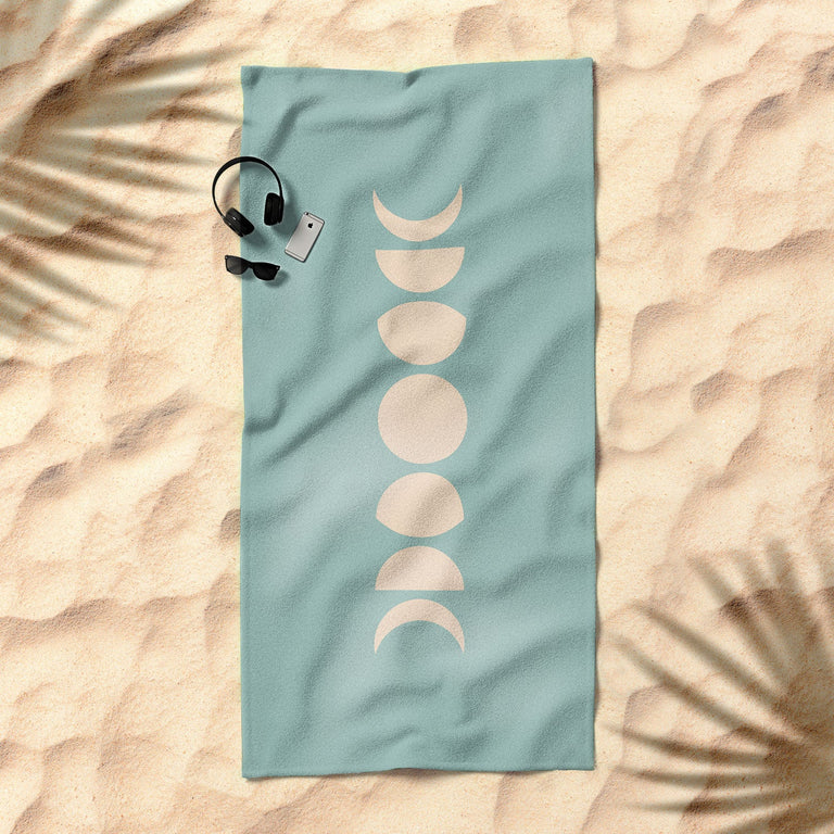 Minimal Moon Phases Sage Beach Towel