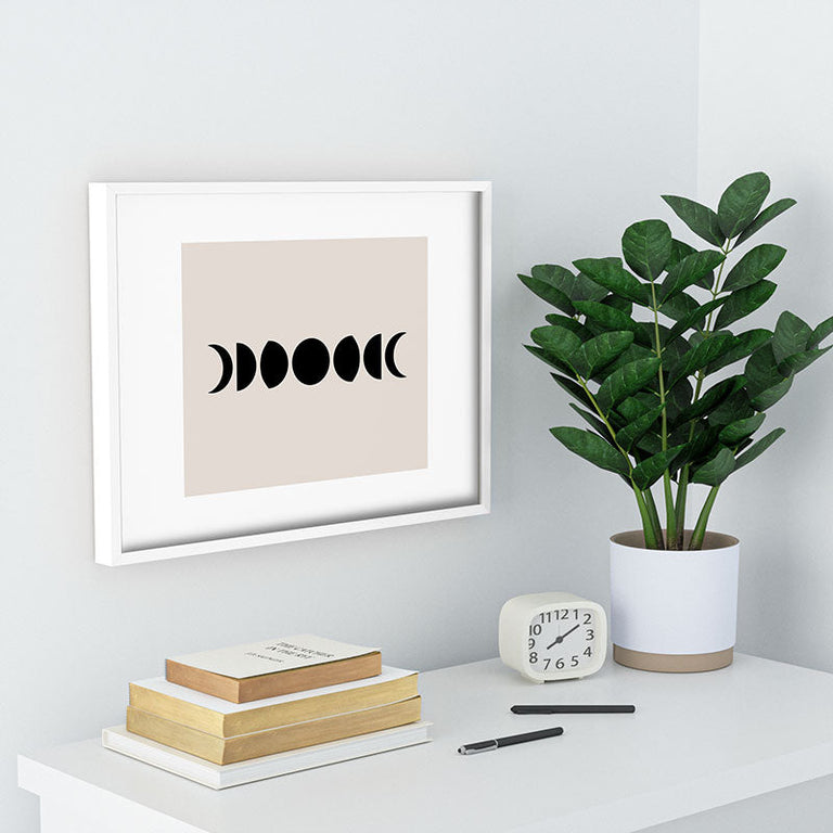 Minimal Moon Phases White Recessed Framing Rectangle