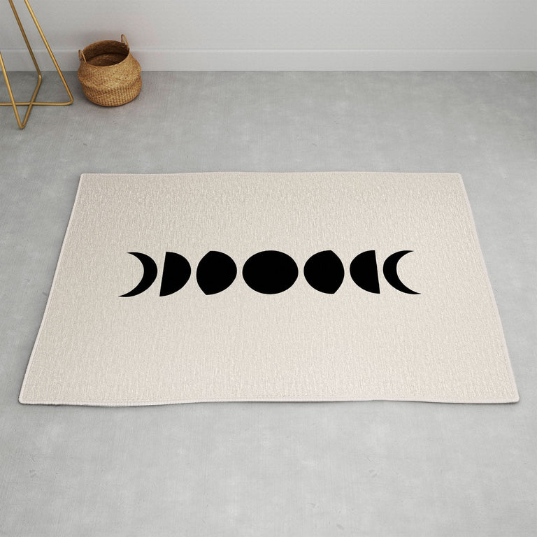 Minimal Moon Phases White Area Rug