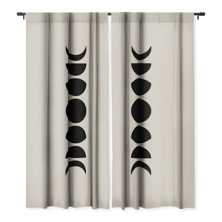 MINIMAL MOON PHASES WHITE BLACKOUT NON REPEAT WINDOW CURTAIN