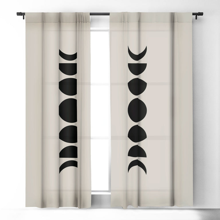 MINIMAL MOON PHASES WHITE BLACKOUT NON REPEAT WINDOW CURTAIN
