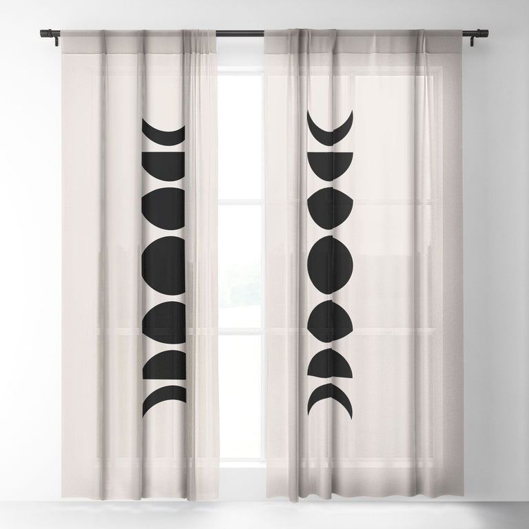 MINIMAL MOON PHASES WHITE SHEER NON REPEAT WINDOW CURTAIN