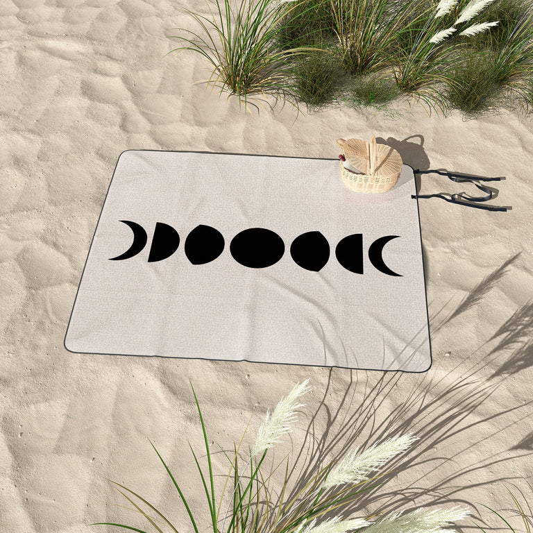 Minimal Moon Phases White Picnic Blanket