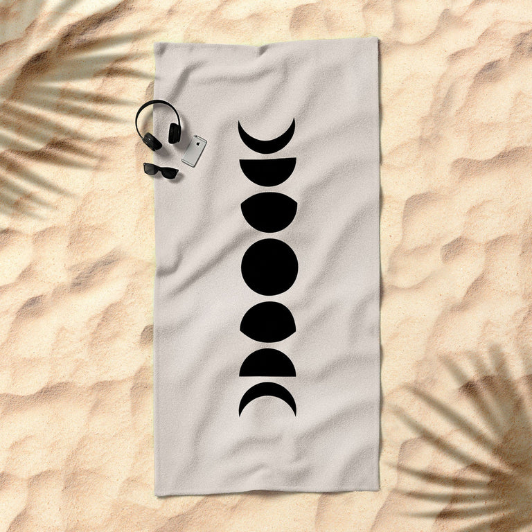 Minimal Moon Phases White Beach Towel