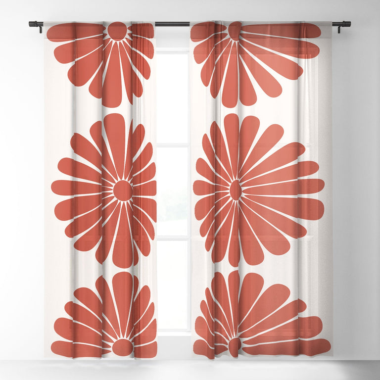 RETRO DAISY III SHEER NON REPEAT WINDOW CURTAIN