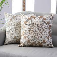 WHITE EMBROIDERED FLORAL PILLOW (INDIA)