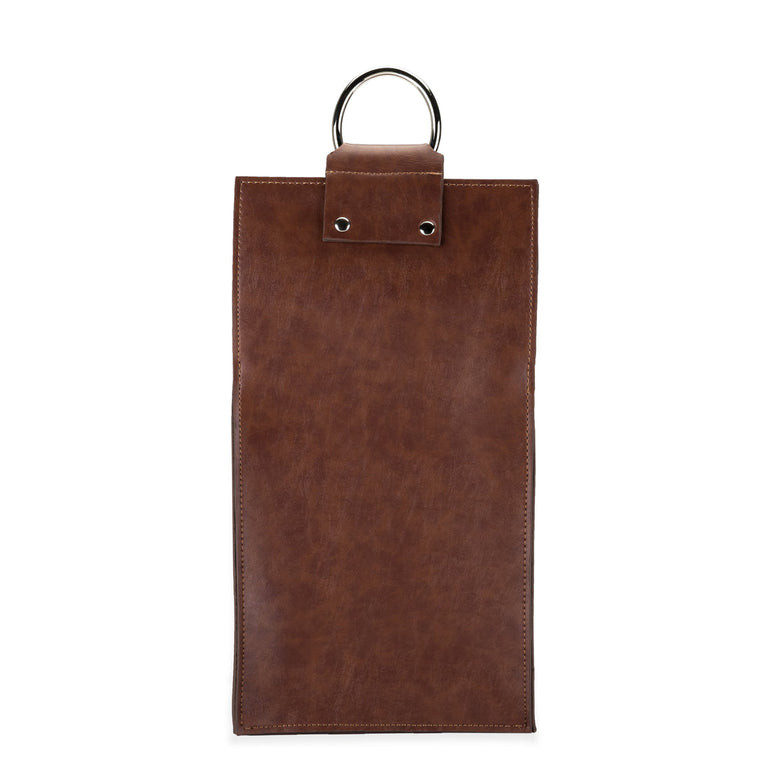 BROWN FAUX LEATHER DOUBLE-BOTTLE WINE TOTE