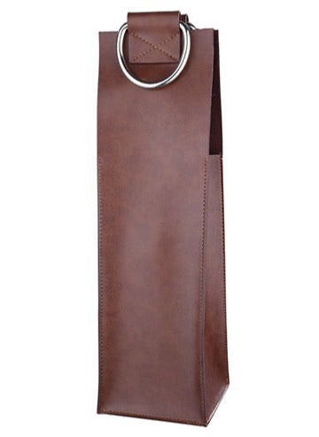 BROWN FAUX LEATHER SINGLE-BOTTLE WINE TOTE