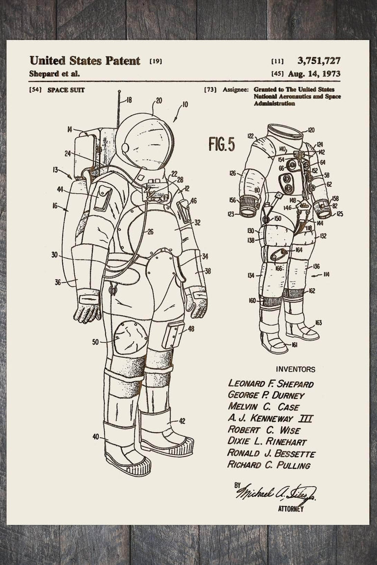 SPACE SUIT PATENT REAL WOOD WALL PANEL