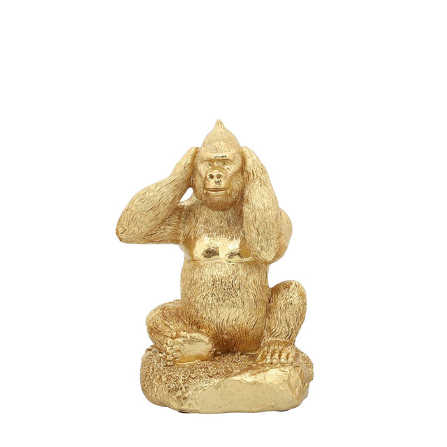 HEAR, SPEAK, SEE NO EVIL GORILLAS, GOLD | FIGURINE