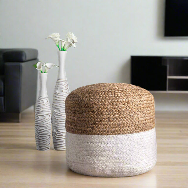 WHITE DIPPED JUTE POUF | LIVING ROOM SEATING