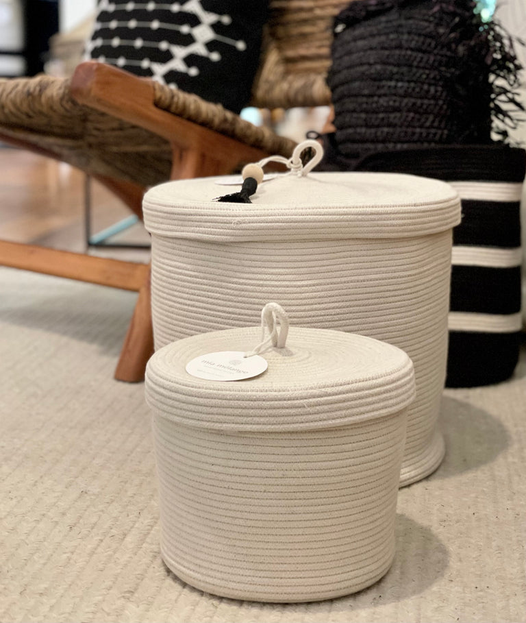 IVORY COTTON LIDDED BASKETS (SOUTH AFRICA)
