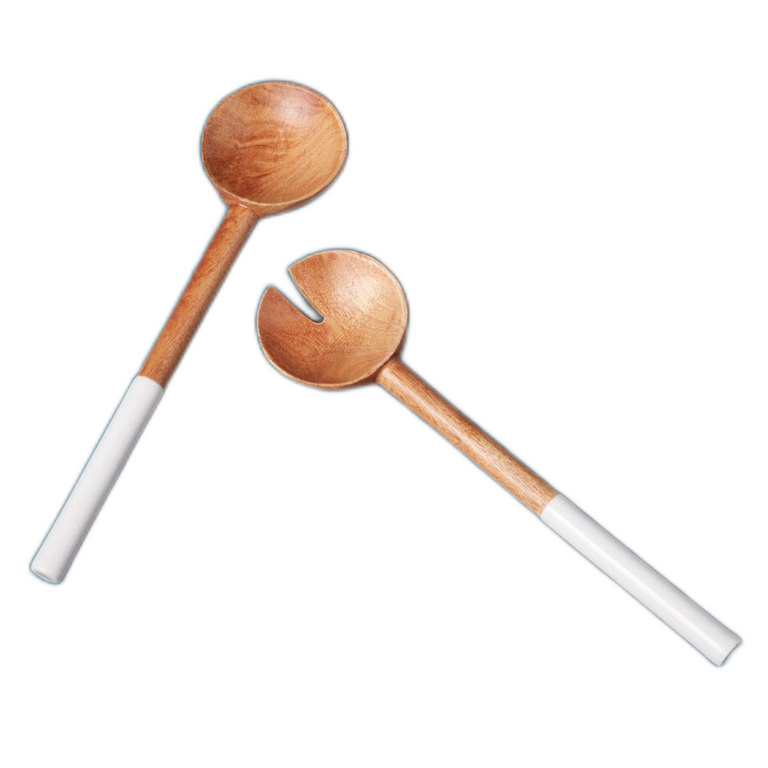 MANGO WOOD & WHITE ENAMEL CLASSIC SERVING SET | ENTERTAINING