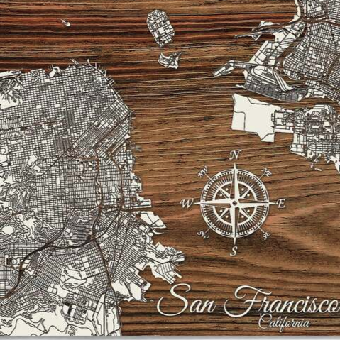 SAN FRANCISCO BAY MAP REAL WOOD WALL PANEL