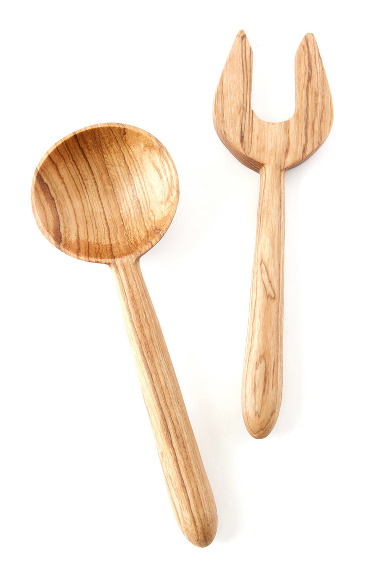 OLIVE WOOD BIDENT SALAD SERVING SET (KENYA) | ENTERTAINING