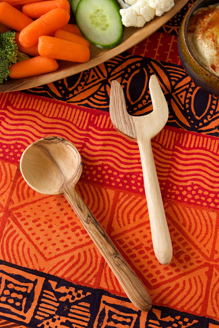 OLIVE WOOD BIDENT SALAD SERVING SET (KENYA) | ENTERTAINING