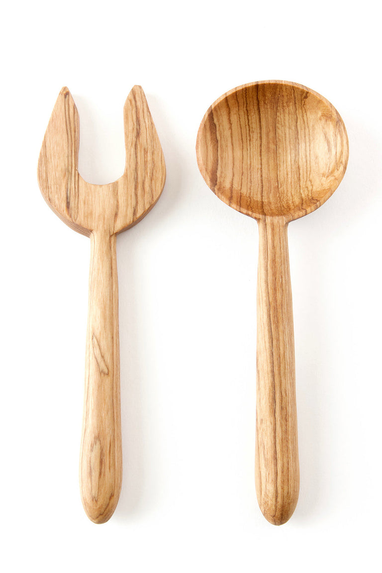 OLIVE WOOD BIDENT SALAD SERVING SET (KENYA) | ENTERTAINING