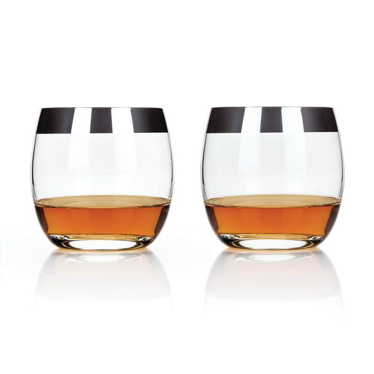CHROME RIM CRYSTAL TUMBLERS | COCKTAIL