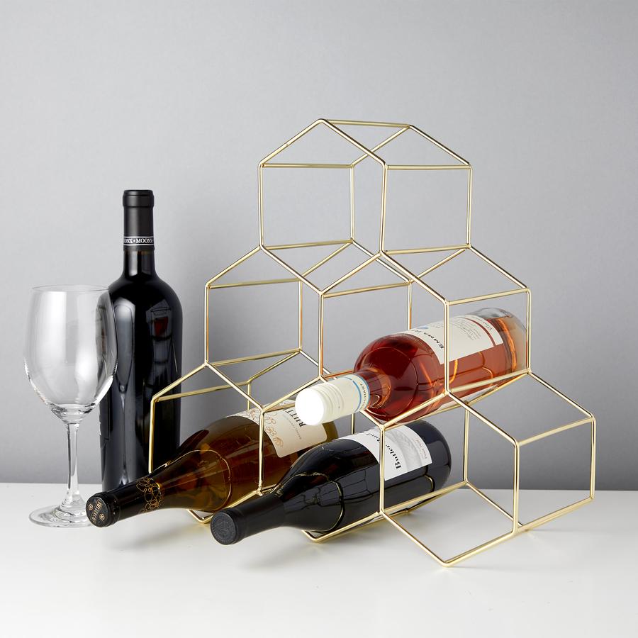 GOLD GEO COUNTER TOP WINE RACK | STAG & MANOR
