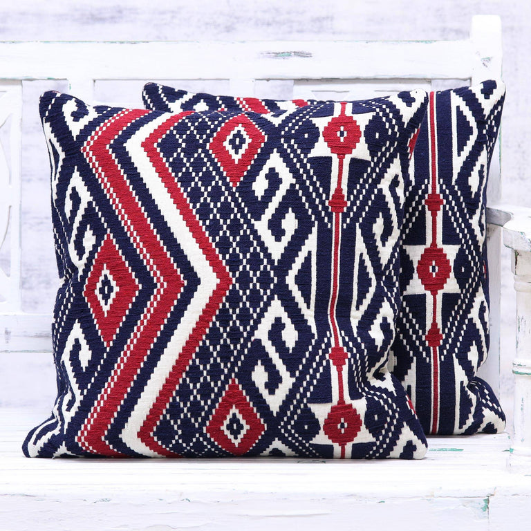 CRIMSON GEOMETRIC THROW PILLOW (INDIA)