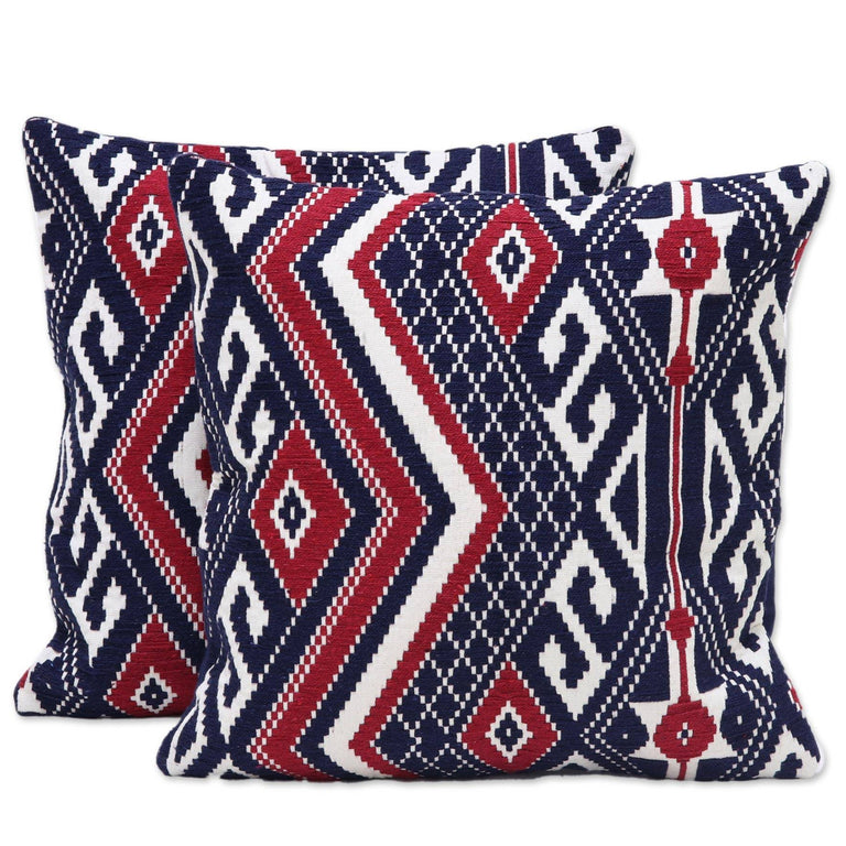 CRIMSON GEOMETRIC THROW PILLOW (INDIA)