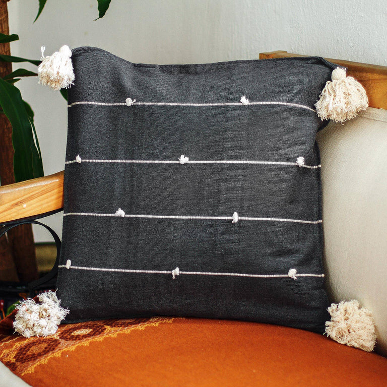 DARK GREY ON POINT STITCHED LINE PILLOW (OAXACA)