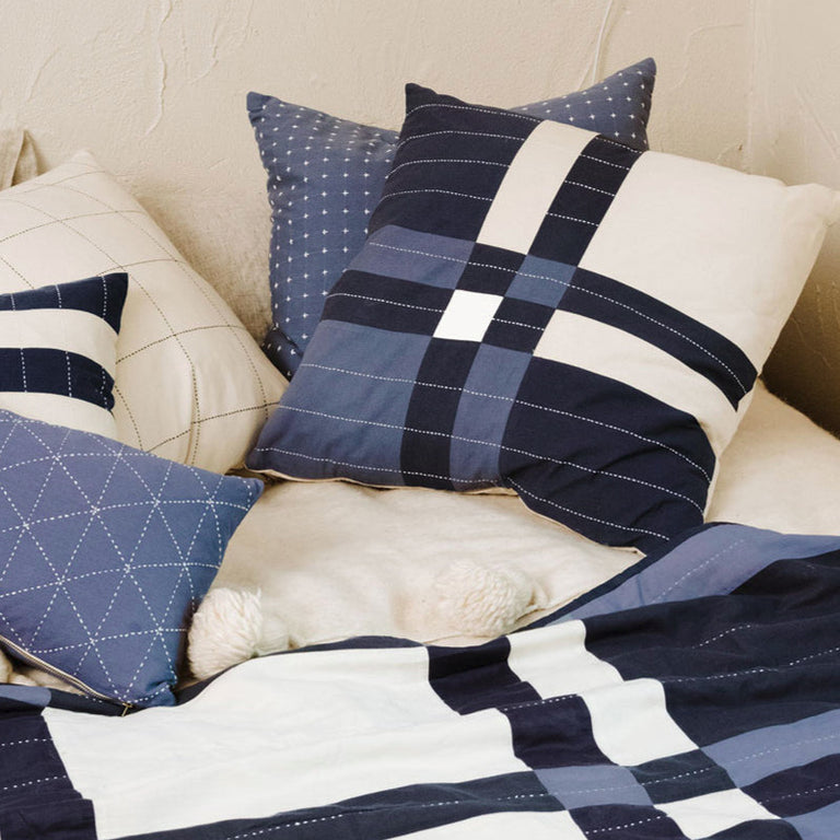 COBALT PATCHWORK THROW PILLOW | PILLOWS