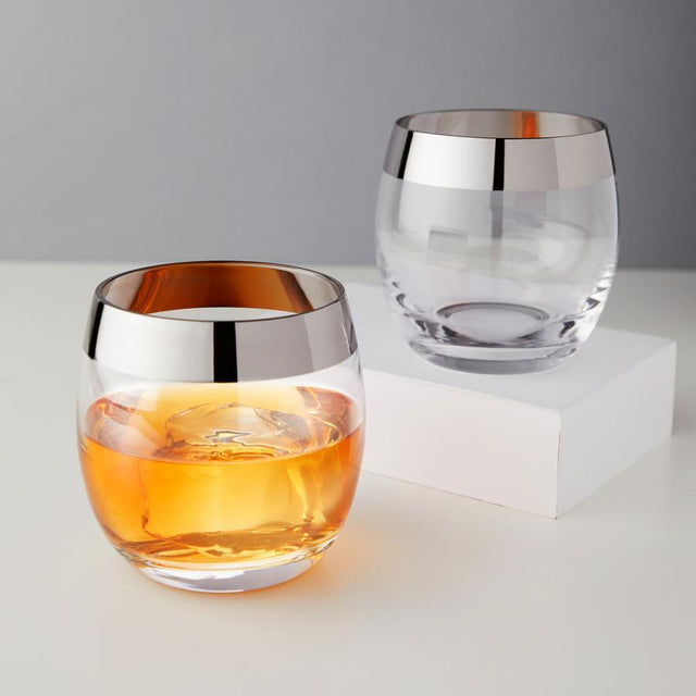 CHROME RIM CRYSTAL TUMBLERS | COCKTAIL