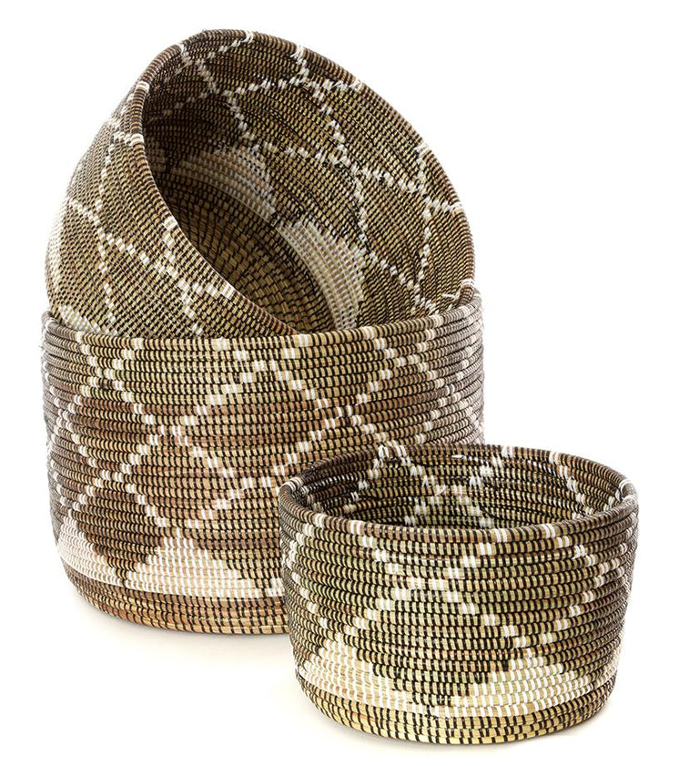 DARK DIAMOND NESTING BASKETS SET (SENEGAL)