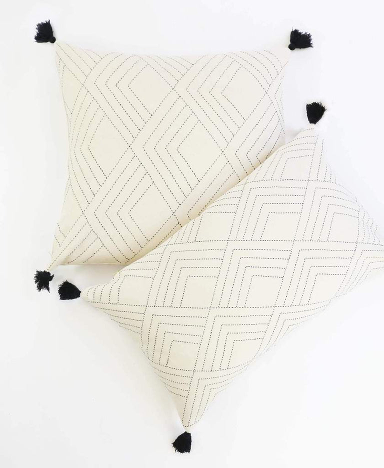 WHITE CHEVRON STITCH THROW PILLOW